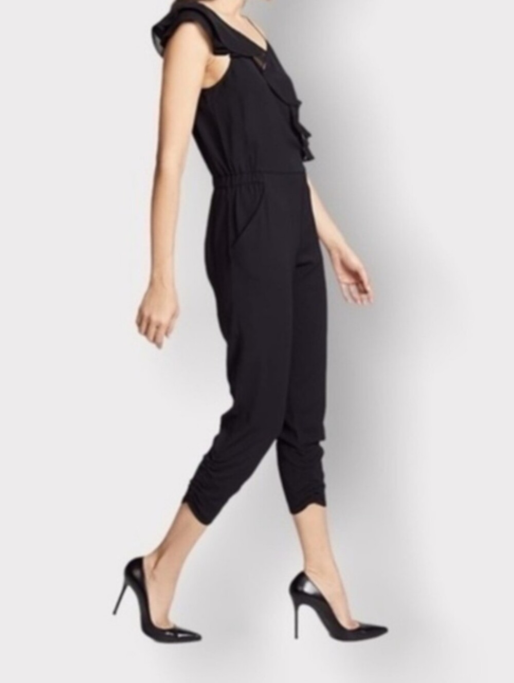 Parker Black Ruffled One-Shoulder Jumpsuit, Size 6 - Picture 3 of 8